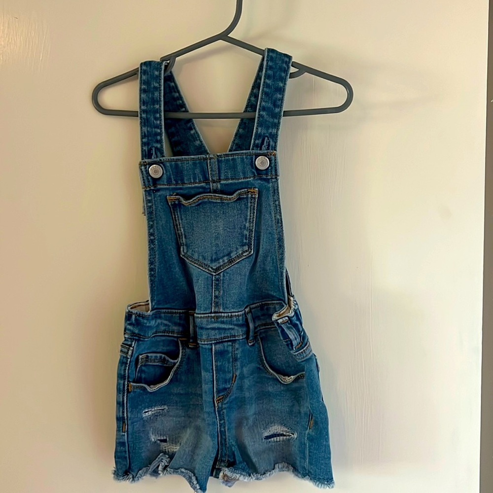 Old Navy distressed overall shorts